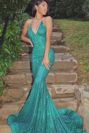 Gorgeous Halter Sleeveless Sparkly Shiny Mermaid Prom Dresses