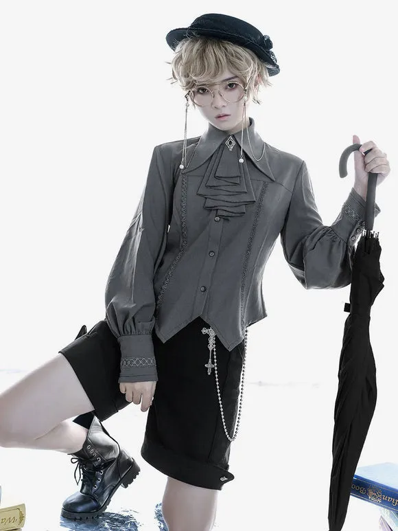 Gothic Lolita Blouses Long Sleeves Lolita Top Blouse Gray Lolita Shirt