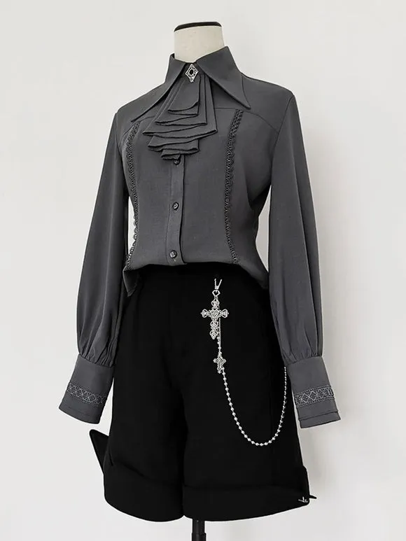 Gothic Lolita Blouses Long Sleeves Lolita Top Blouse Gray Lolita Shirt