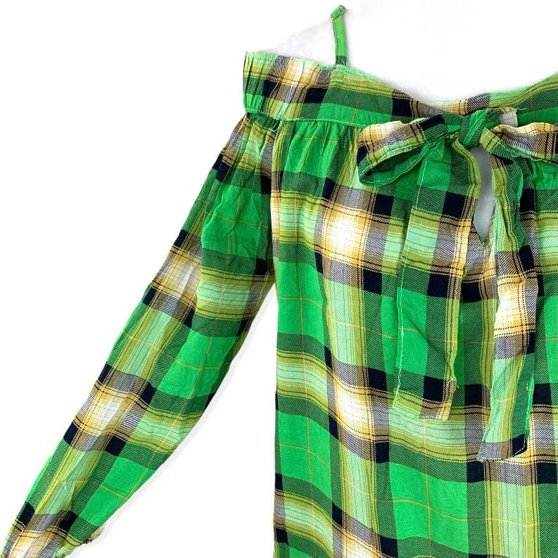 Green Paint Shoulderless Top Size M Long Sleeve Women's Blouses