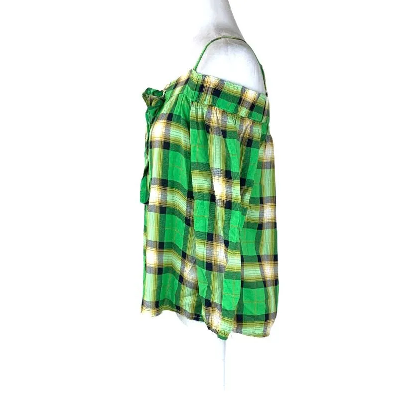Green Paint Shoulderless Top Size M Long Sleeve Women's Blouses