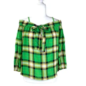 Green Paint Shoulderless Top Size M Long Sleeve Women's Blouses