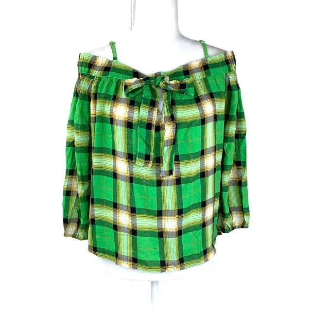 Green Paint Shoulderless Top Size M Long Sleeve Women's Blouses