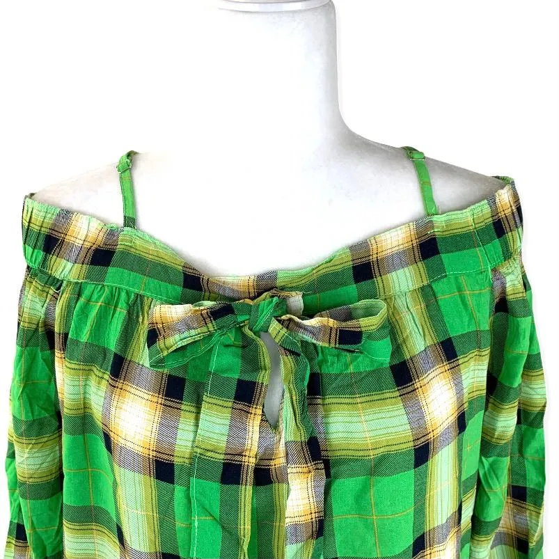 Green Paint Shoulderless Top Size M Long Sleeve Women's Blouses