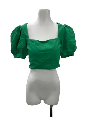 Green Puff Sleeve Padded Crop Top