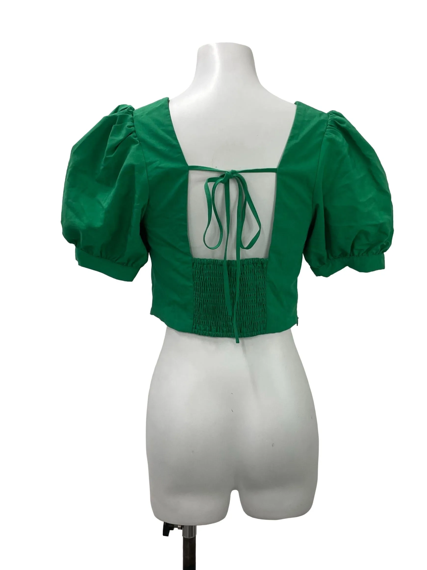 Green Puff Sleeve Padded Crop Top