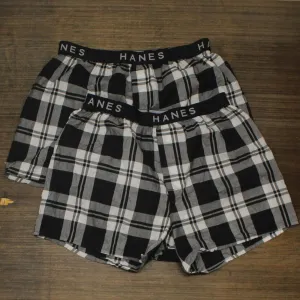 Hanes LOT OF 2 Mens Cotton Plaid Boxers Black Plaid L
