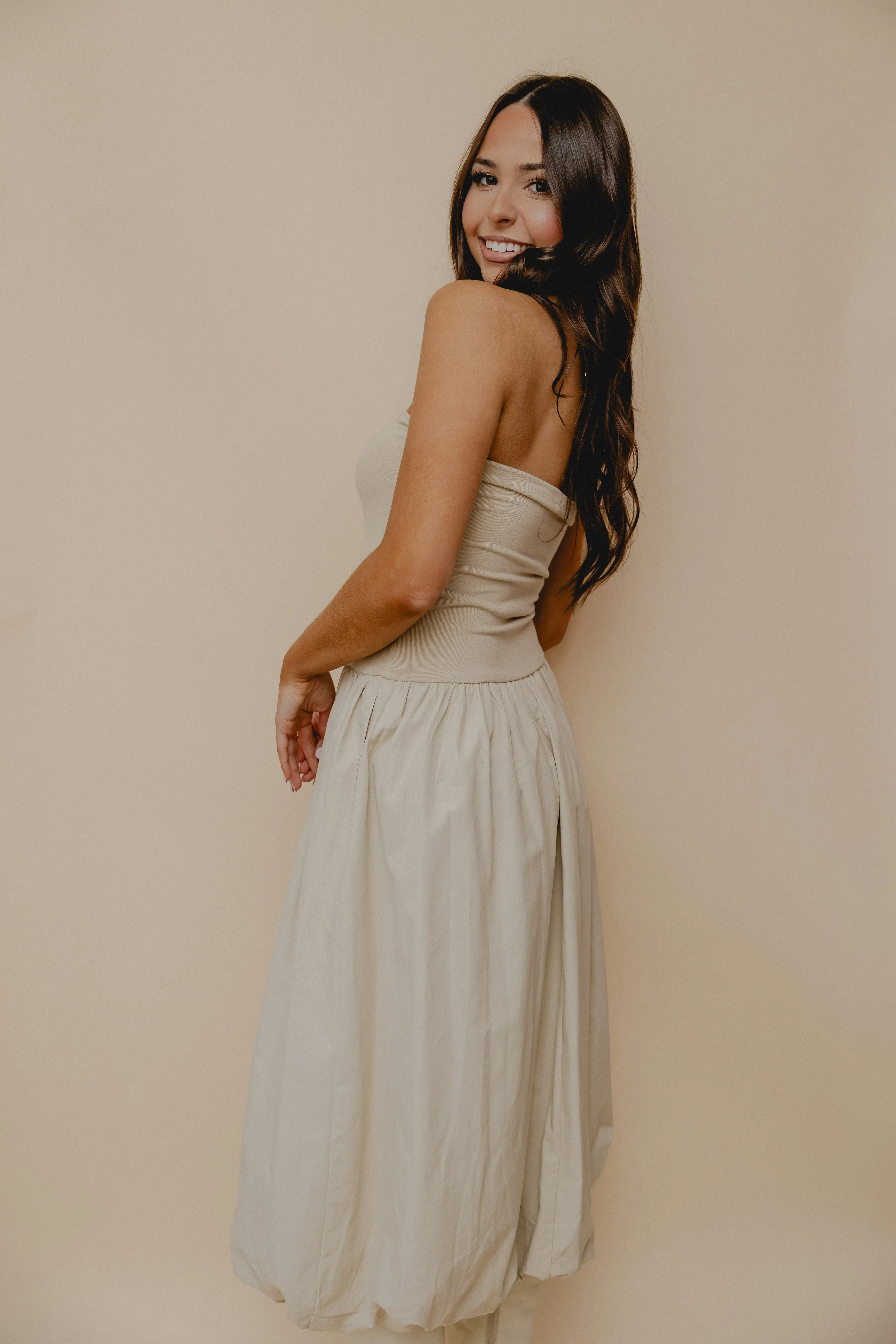 Happier Now Strapless Bubble Dress Ash