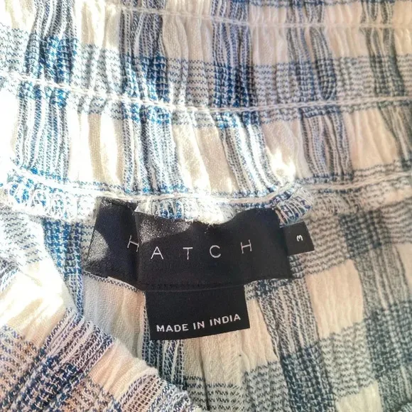 HATCH Maternity Shorts Women’s Large Gingham Blue White Crinkle Plaid Short