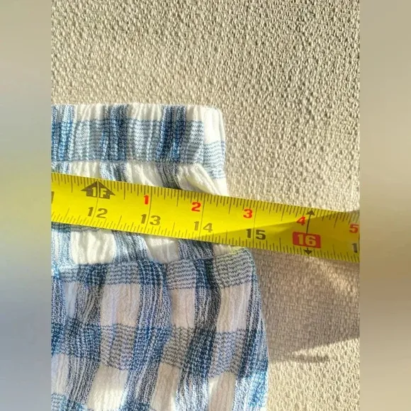 HATCH Maternity Shorts Women’s Large Gingham Blue White Crinkle Plaid Short