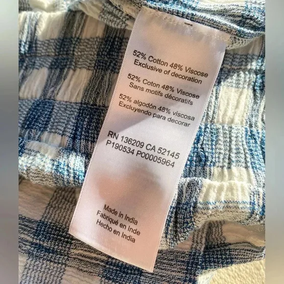 HATCH Maternity Shorts Women’s Large Gingham Blue White Crinkle Plaid Short