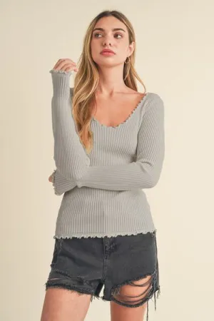 Hazel Blues® |  Aemi   Co Lettuce Hem Scoop Neck Long Sleeve Knit Top