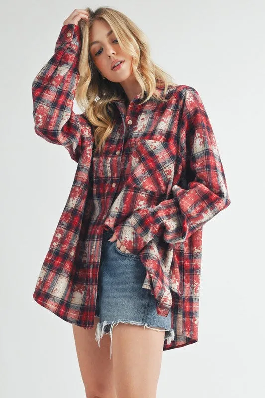 Hazel Blues® |  Aemi   Co Washed Plaid Button Up Raglan Sleeve Flannel Shirt