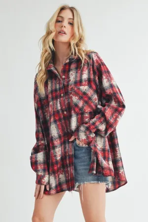 Hazel Blues® |  Aemi   Co Washed Plaid Button Up Raglan Sleeve Flannel Shirt