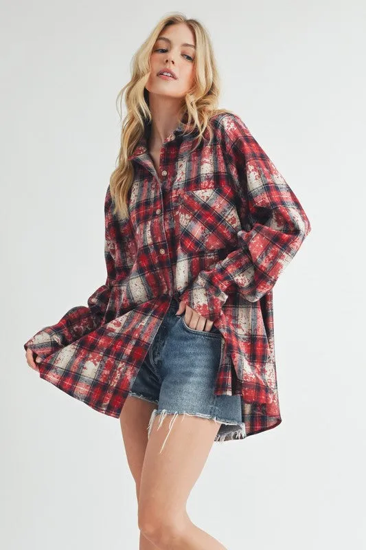 Hazel Blues® |  Aemi   Co Washed Plaid Button Up Raglan Sleeve Flannel Shirt