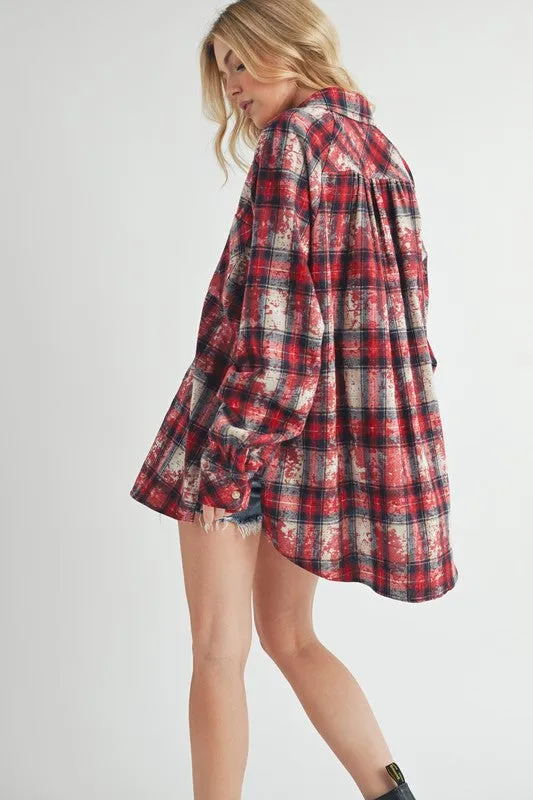 Hazel Blues® |  Aemi   Co Washed Plaid Button Up Raglan Sleeve Flannel Shirt