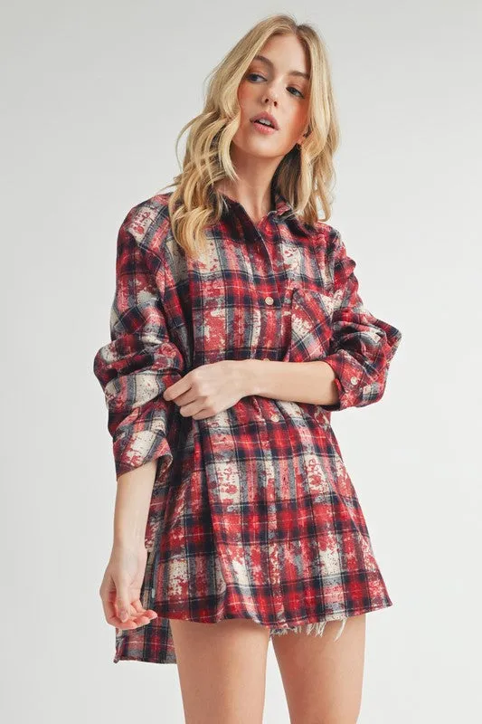 Hazel Blues® |  Aemi   Co Washed Plaid Button Up Raglan Sleeve Flannel Shirt
