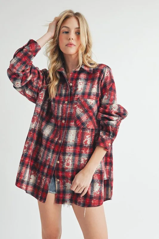 Hazel Blues® |  Aemi   Co Washed Plaid Button Up Raglan Sleeve Flannel Shirt