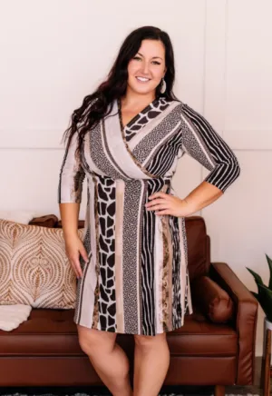HEAR ME ROAR MIXED ANIMAL PRINT WRAP DRESS- in store
