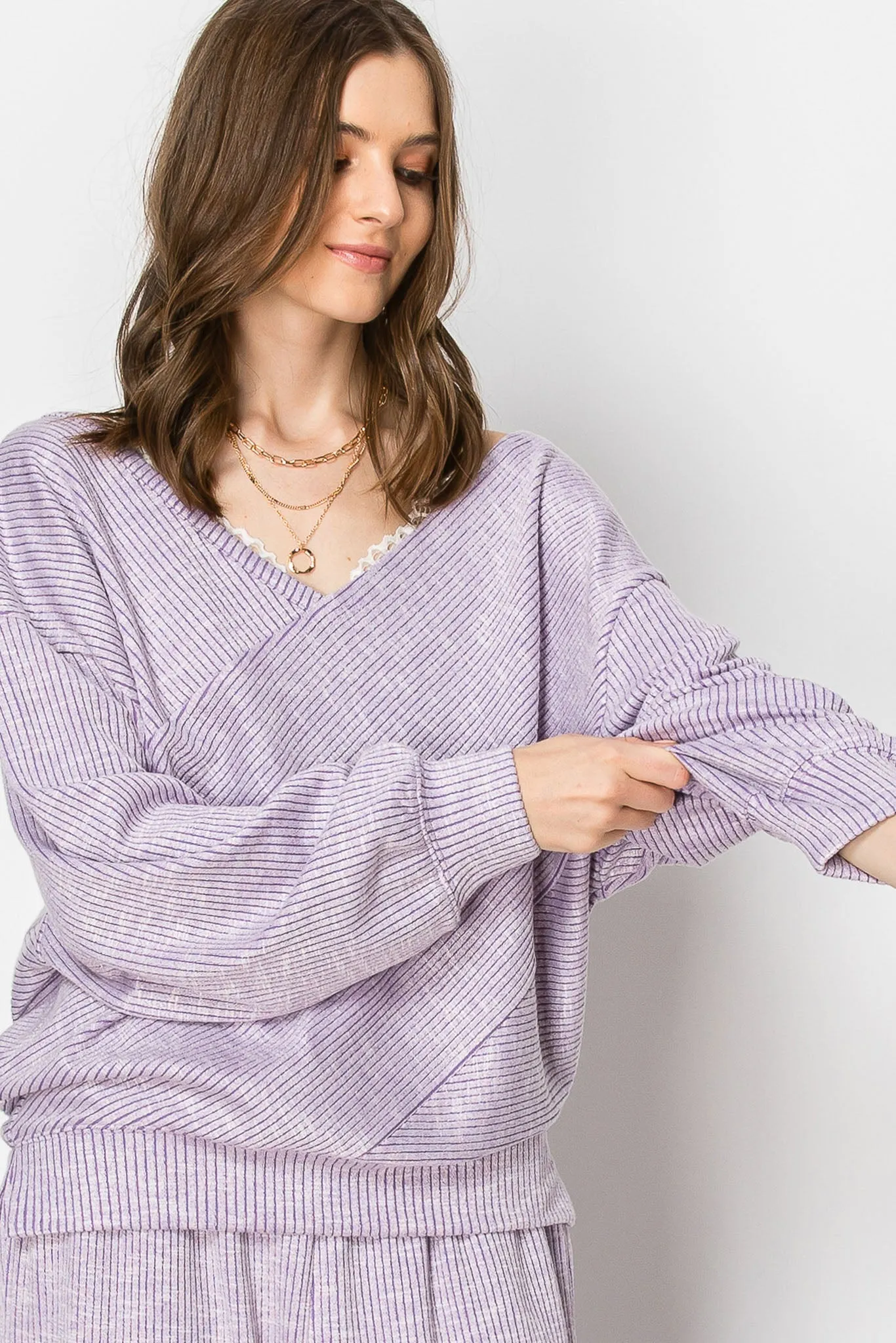 HEAVY RIBBER SLOUCHY SHOULDER LONG SLEEVE SET