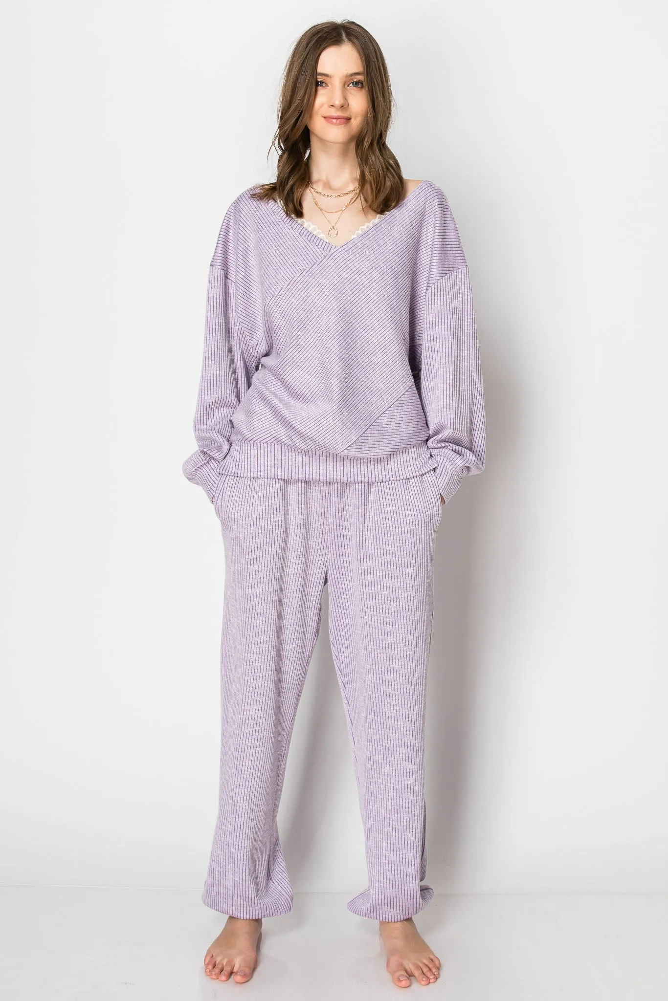 HEAVY RIBBER SLOUCHY SHOULDER LONG SLEEVE SET