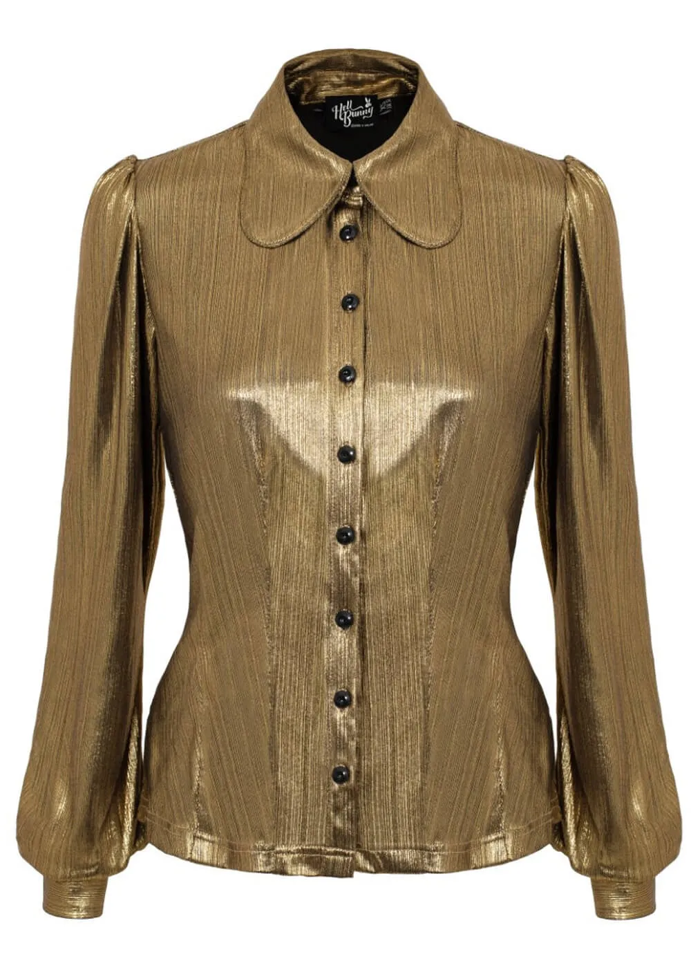 Hell Bunny Gigi Metallic 70's Blouse Gold
