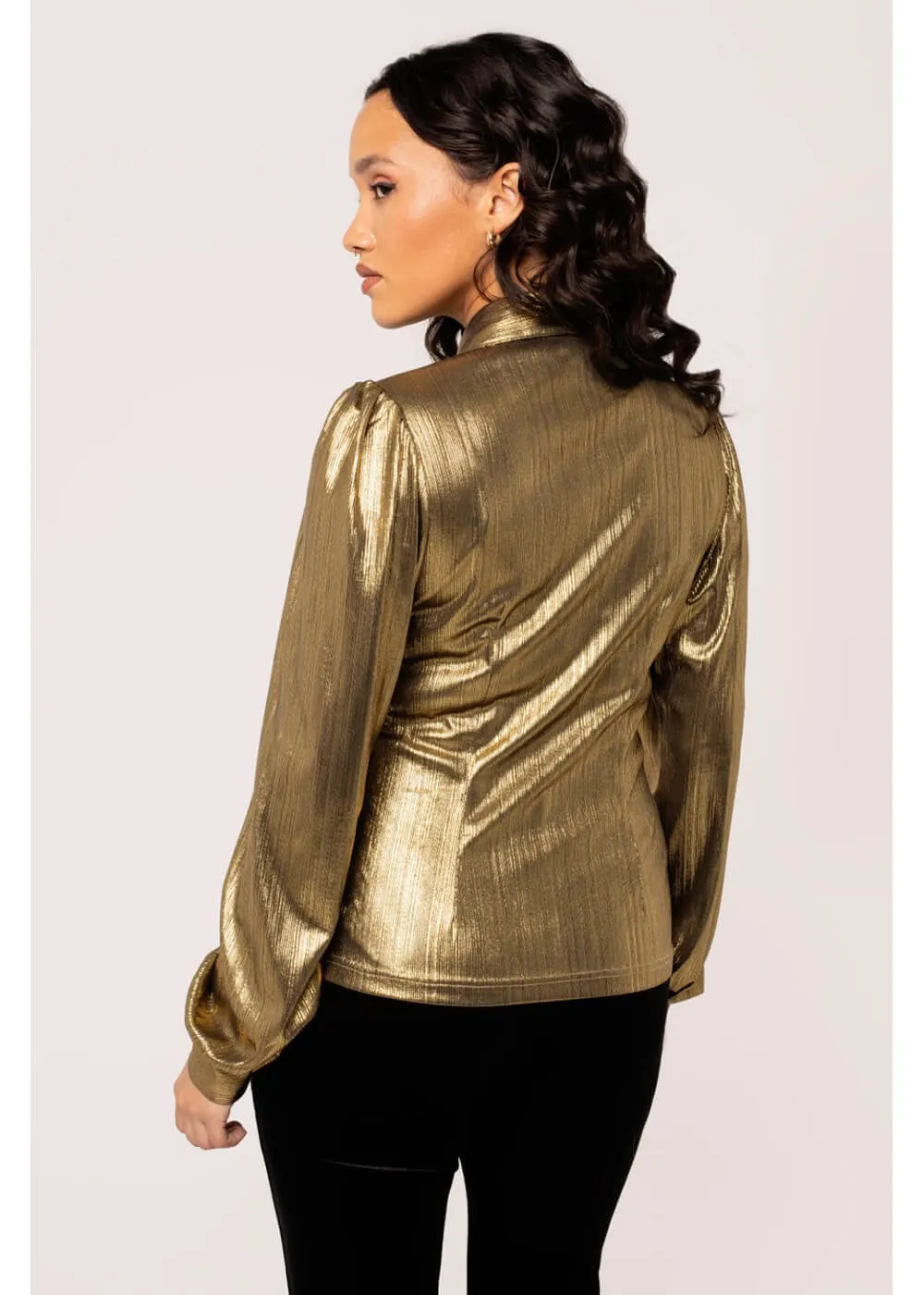 Hell Bunny Gigi Metallic 70's Blouse Gold