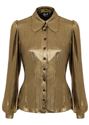 Hell Bunny Gigi Metallic 70's Blouse Gold