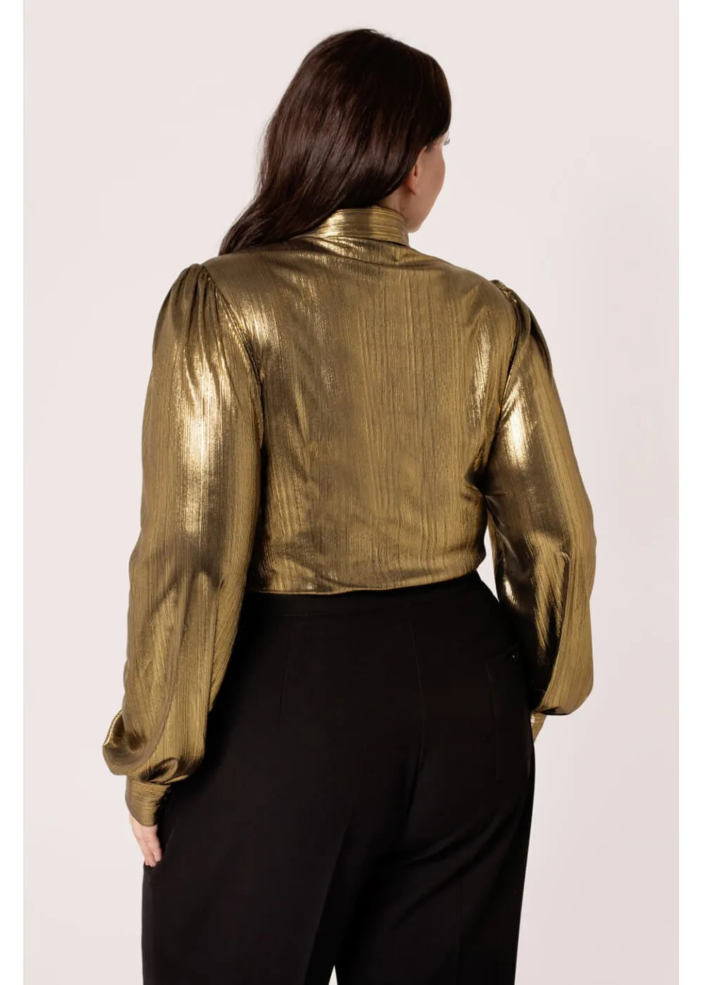 Hell Bunny Gigi Metallic 70's Blouse Gold