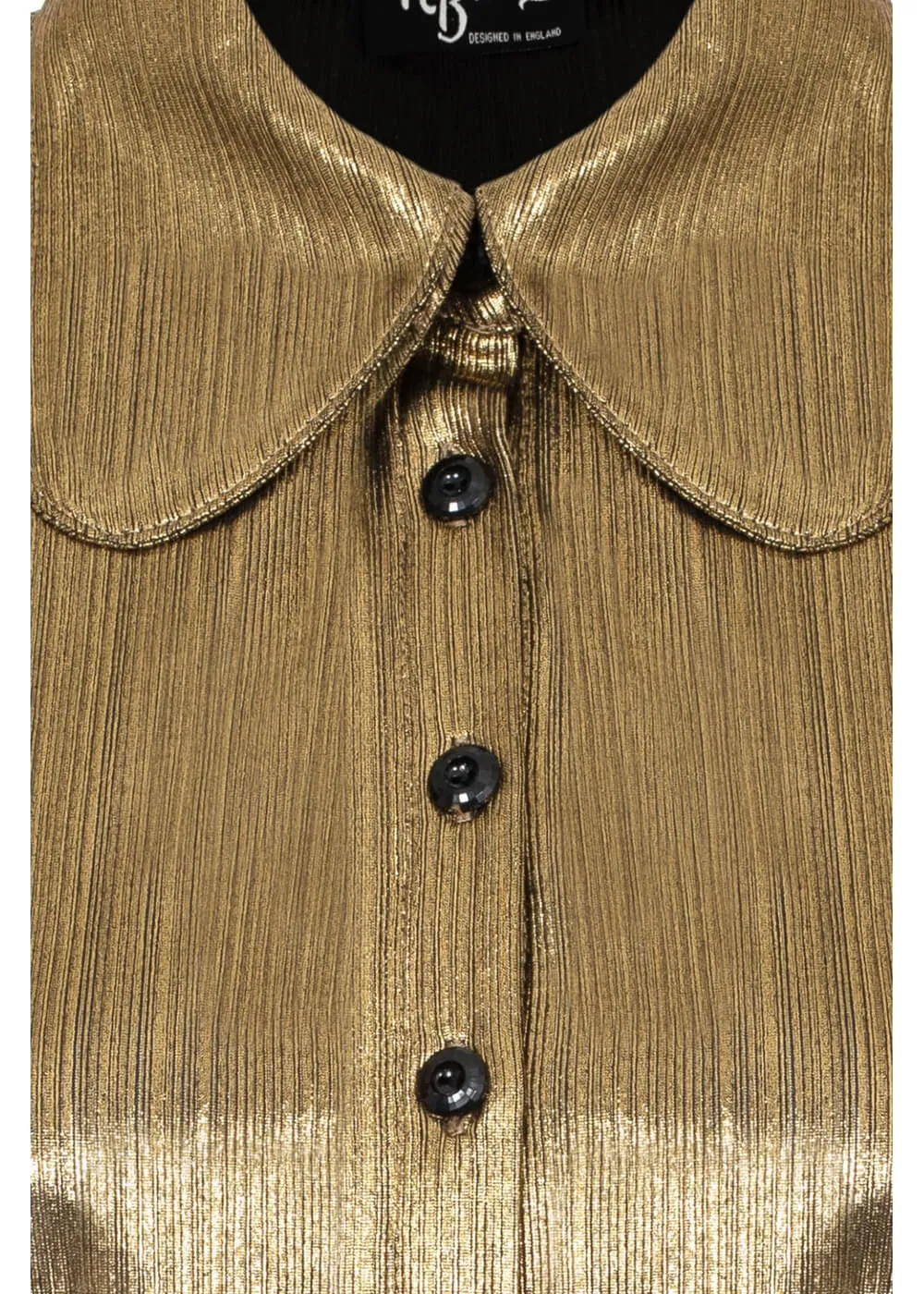 Hell Bunny Gigi Metallic 70's Blouse Gold
