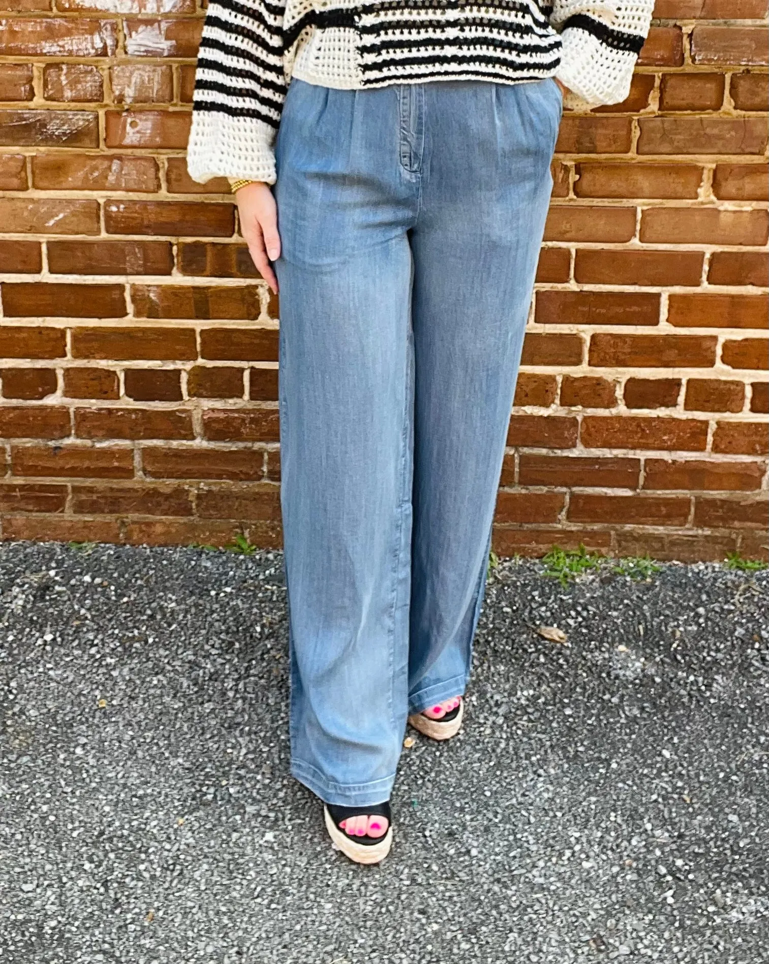 High Waist Wide Leg Chambray Pants