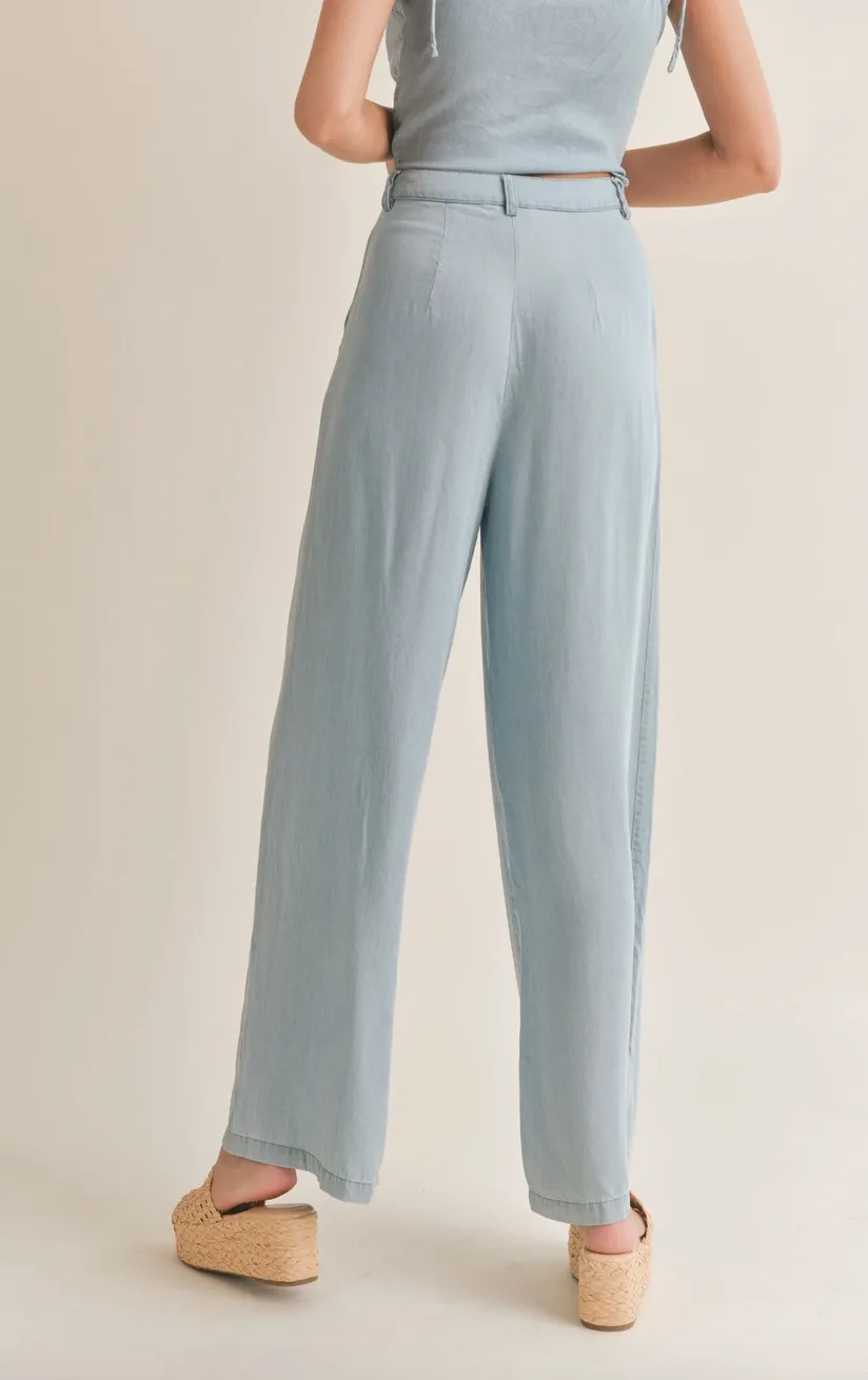 High Waisted Wide Leg Chambray Pants