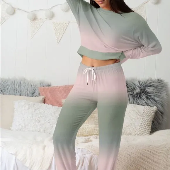 Honeydew Dip Dye Long Sleeve Top &amp; Drawstring Pants 2-Pc Pajama Set