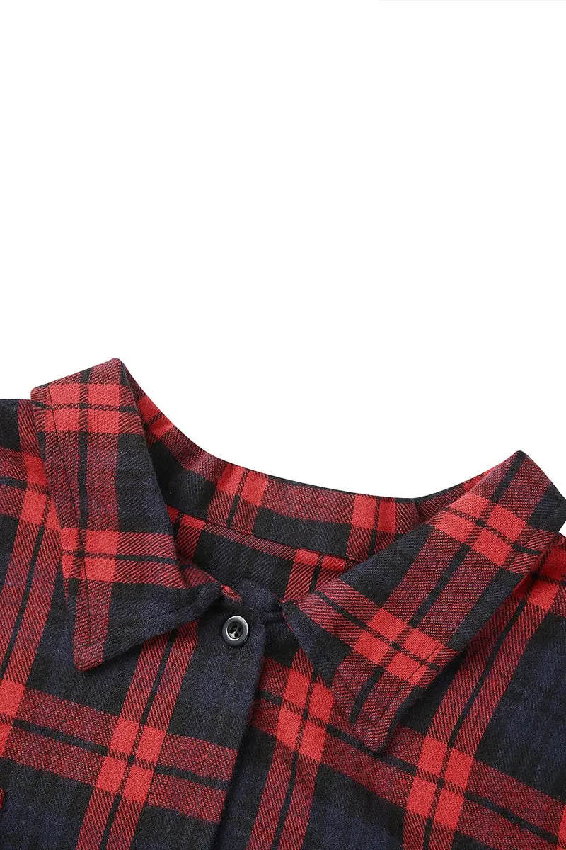 HTR1237 Casual Plaid Flannel Shirt Top