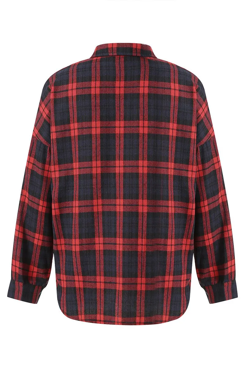 HTR1237 Casual Plaid Flannel Shirt Top