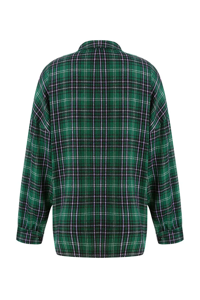 HTR1237 Casual Plaid Flannel Shirt Top