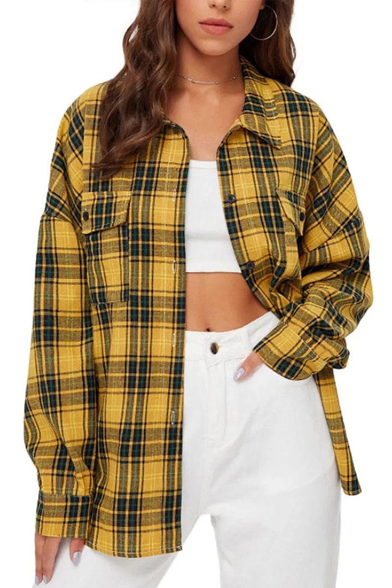 HTR1237 Casual Plaid Flannel Shirt Top