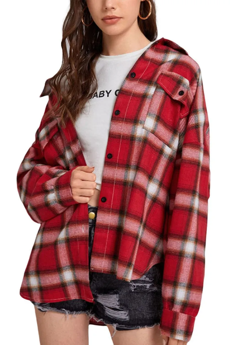 HTR1237 Casual Plaid Flannel Shirt Top