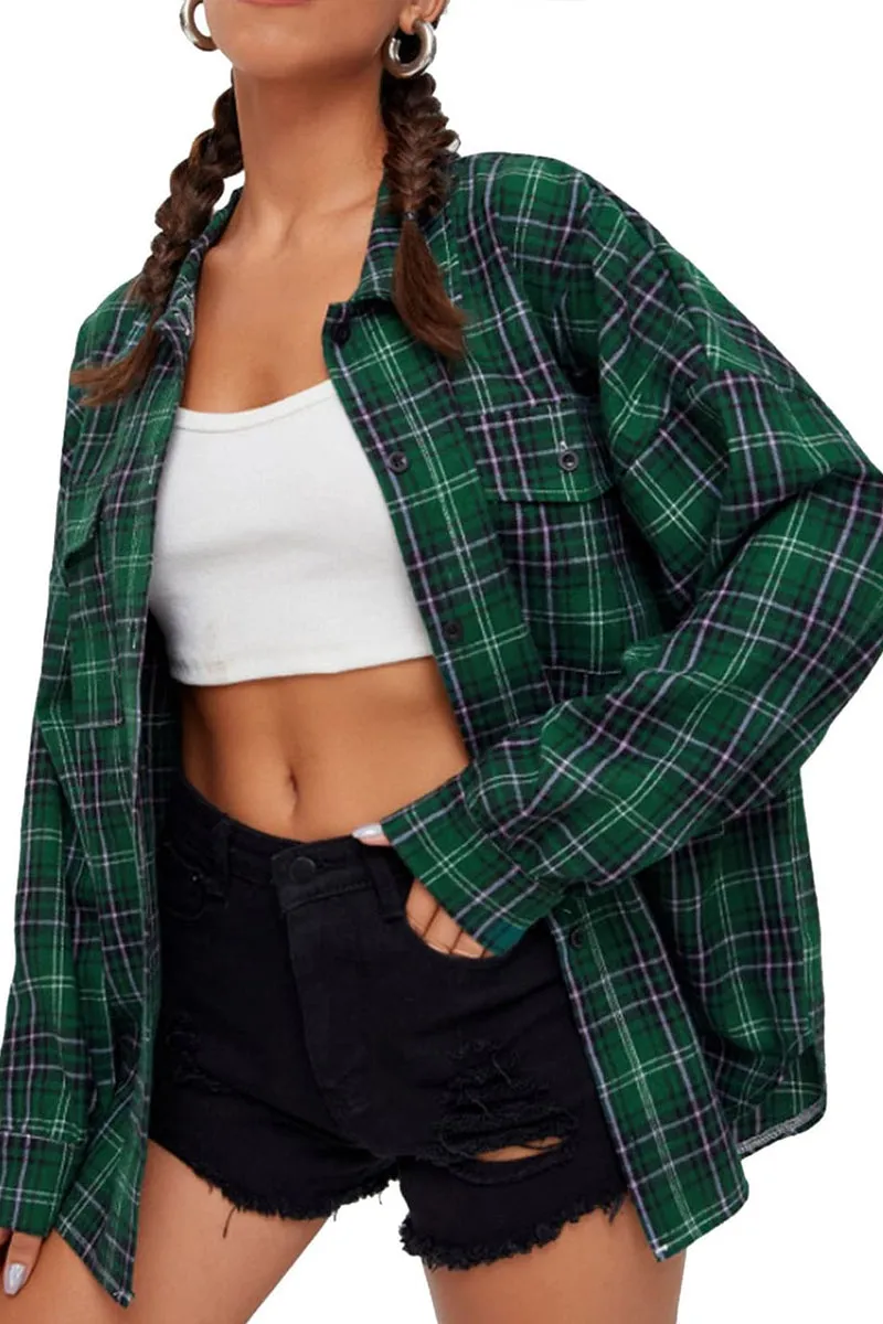 HTR1237 Casual Plaid Flannel Shirt Top
