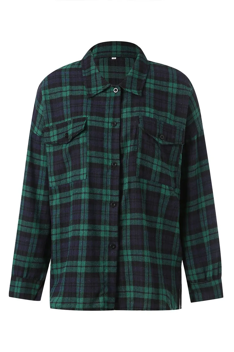 HTR1237 Casual Plaid Flannel Shirt Top