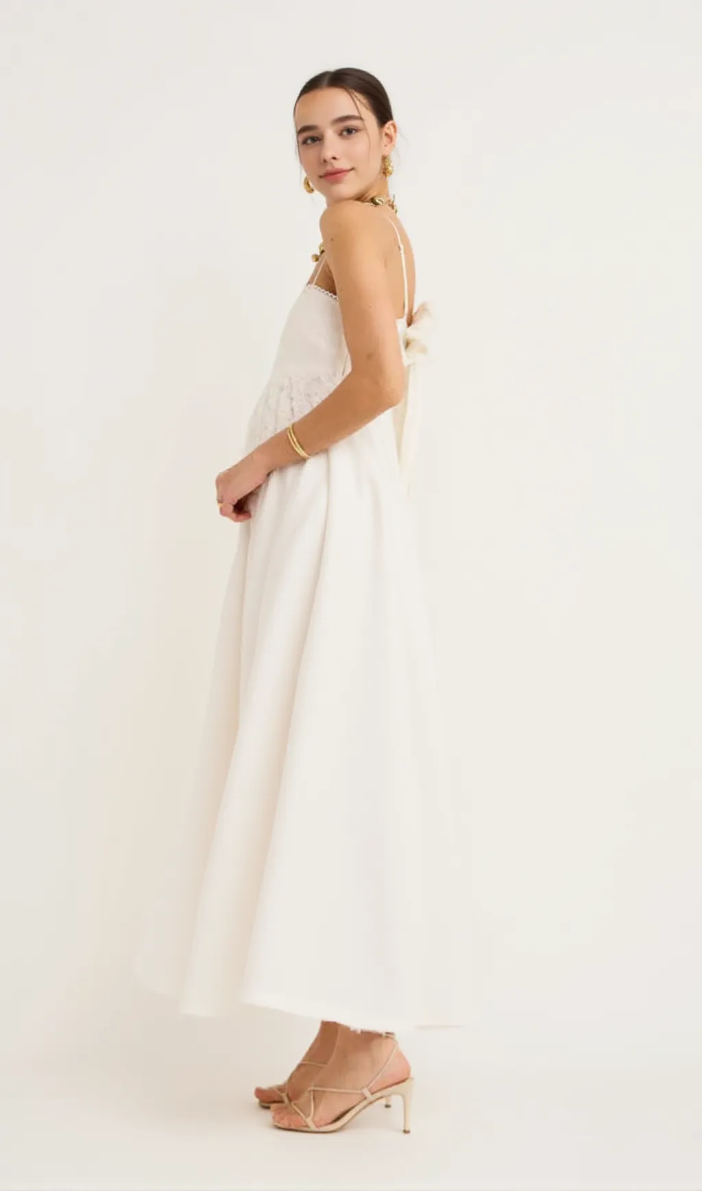 Iggy Embroidered Midi Dress In Cream