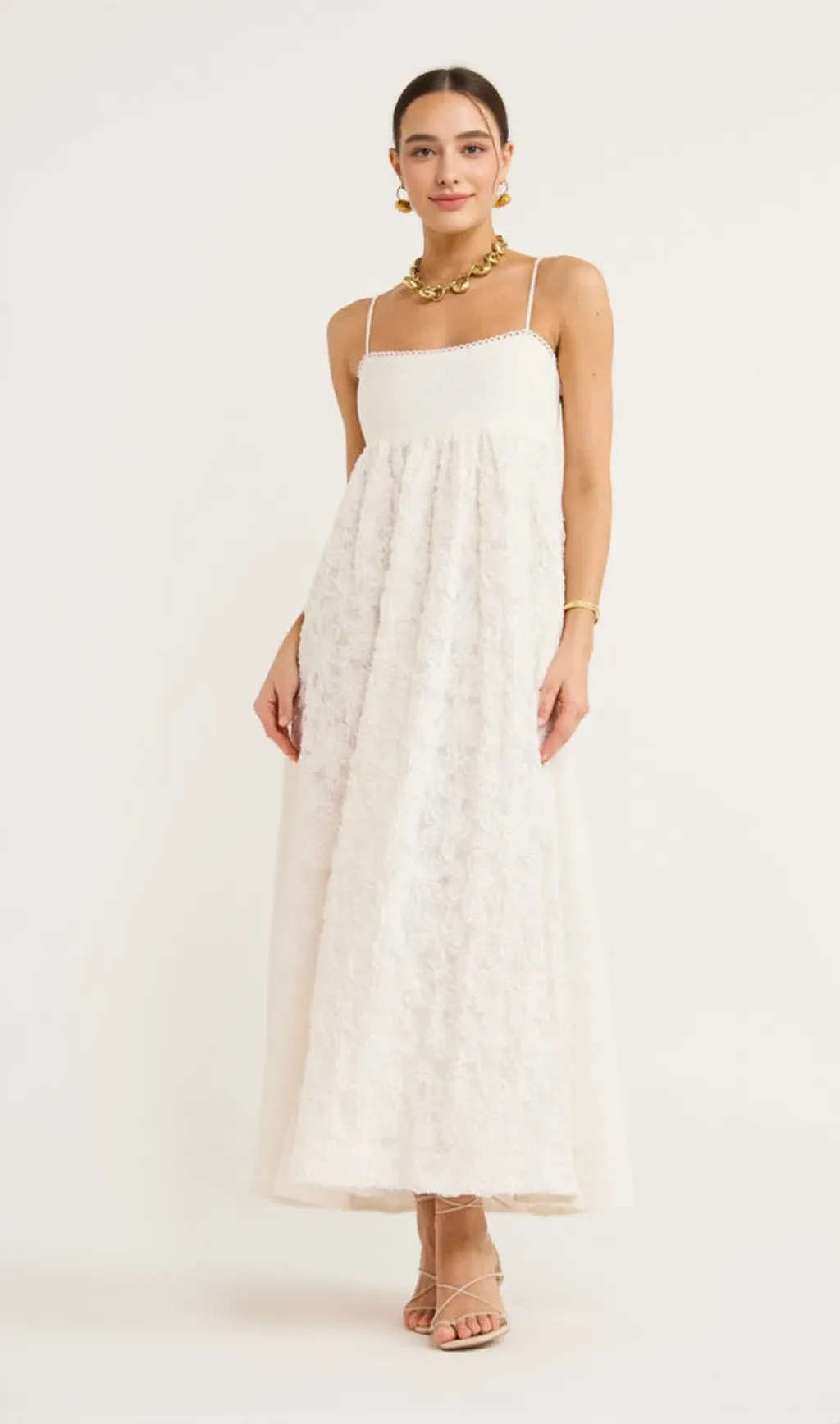 Iggy Embroidered Midi Dress In Cream