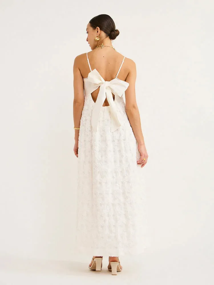 Iggy Embroidered Midi Dress In Cream