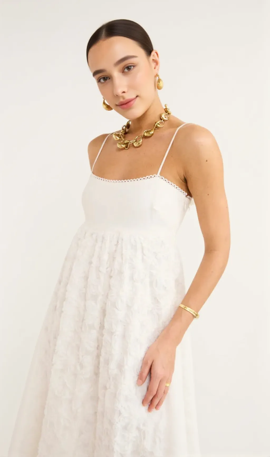 Iggy Embroidered Midi Dress In Cream