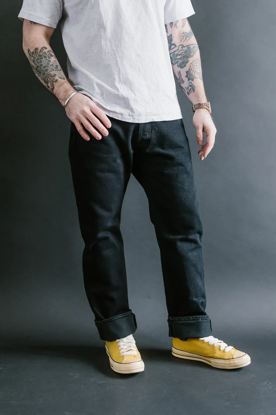 IH-888S-21OD - 21oz Selvedge Denim Medium/High Rise Tapered Cut Jeans - Indigo Overdyed Black