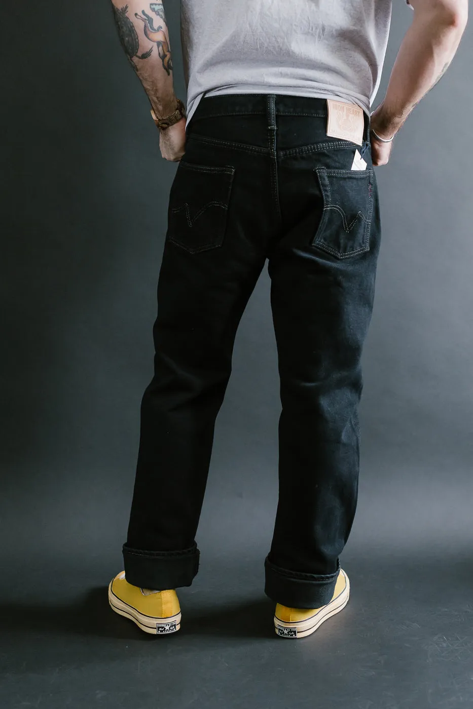 IH-888S-21OD - 21oz Selvedge Denim Medium/High Rise Tapered Cut Jeans - Indigo Overdyed Black
