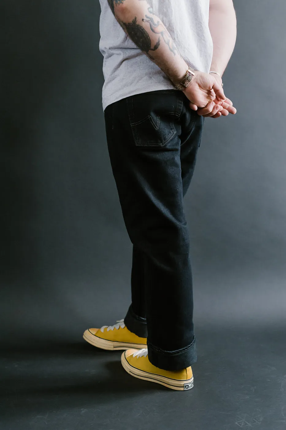 IH-888S-21OD - 21oz Selvedge Denim Medium/High Rise Tapered Cut Jeans - Indigo Overdyed Black