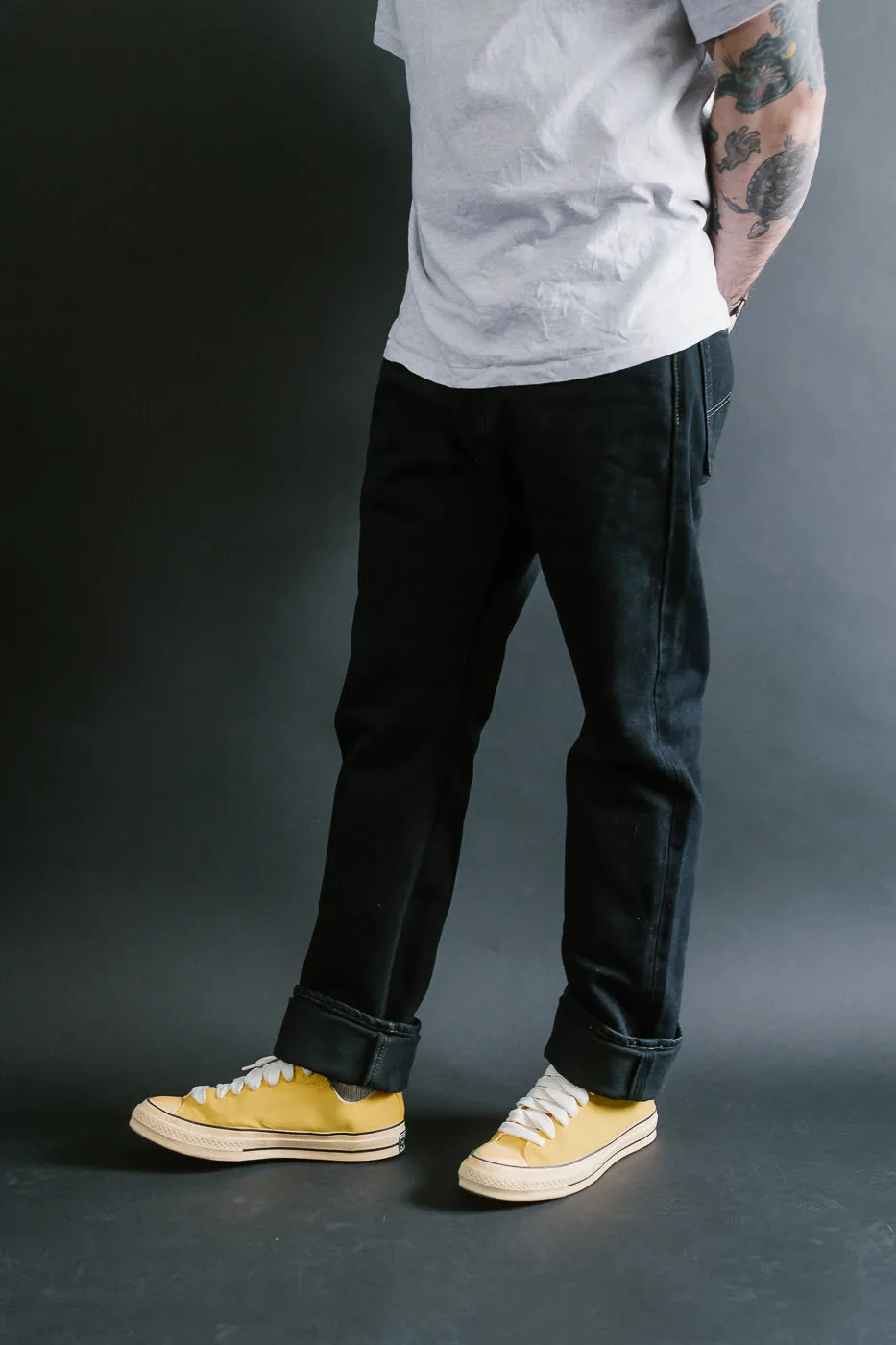 IH-888S-21OD - 21oz Selvedge Denim Medium/High Rise Tapered Cut Jeans - Indigo Overdyed Black