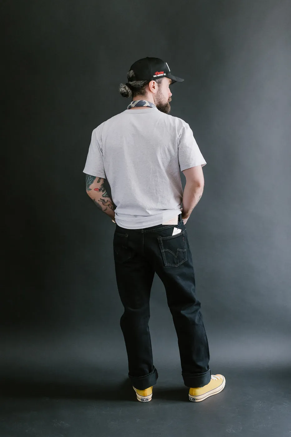 IH-888S-21OD - 21oz Selvedge Denim Medium/High Rise Tapered Cut Jeans - Indigo Overdyed Black