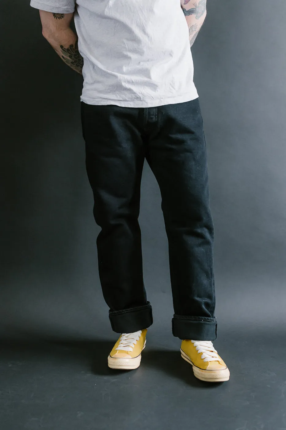 IH-888S-21OD - 21oz Selvedge Denim Medium/High Rise Tapered Cut Jeans - Indigo Overdyed Black